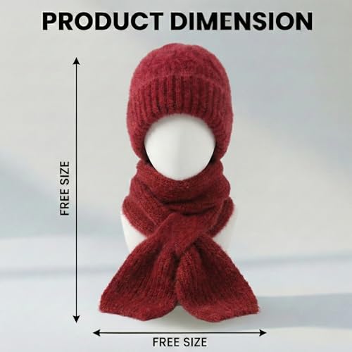 Image of Kraptick Women's Winter Cap and Scarf Set - Thick Fleece Lined Knitted Beanie Hat and Neck Warmer Muffler for Ladies, Soft & Stretchable Woolen Snow Proof for Extreme Cold -4
