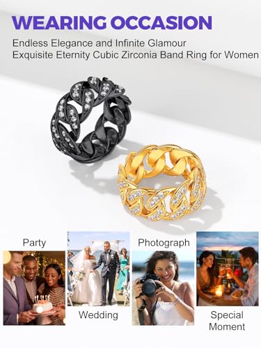 Richsteel Eternity Rings for Women Engagement Band Ring for Friend Cubic Zirconia Diamond Gold/Black Plated Copper Anniversary Rings Size 7 To 14 5