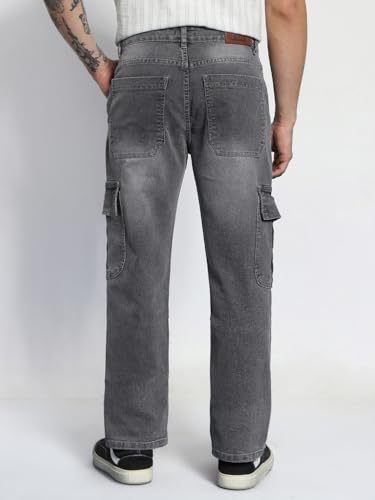 Image of Urbano Fashion Men's Regular Fit Washed Cargo Jeans with 6 Pockets Stretchable