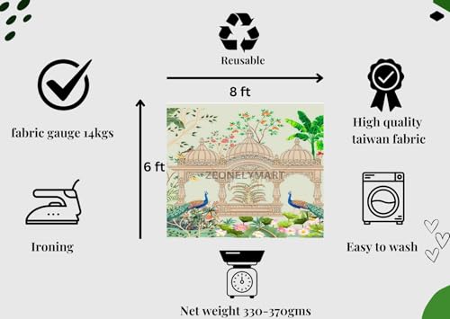 Image of Backdrop Cloth for Decorations poojas | Lakshmi poojas backdrops Cloth| Decoration Backdrop for Pooja | Peacock Backdrop Decoration Cloth (8FT-6FT) | Back Ground Decoration Clothes