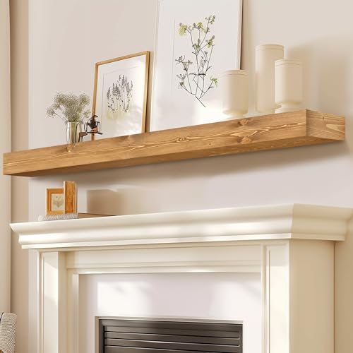 YLYHSST 72 Fireplace Mantel 3 Thick Pine Wood Floating Shelf Wood