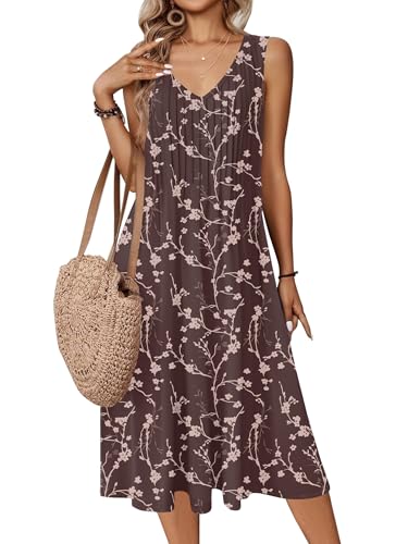 Image of Zeagoo Women Summer Casual Dresses 2026 Sleeveless Midi Pleated Tank Sundress with Pockets V Neck A Line Swing Tshirt Dress