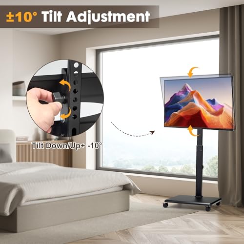 La Jaco Rolling TV Stand for 32 to 65 70 Inch TVs, Portable TV Cart on Wheels with A Felt Bag, Height Adjustable, Holds up to 110 lbs for Corner, Bedroom, Living Room, Dorm, Max VESA 600x400mm, Black by La Jaco - Image 7