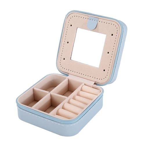 Image of KElofoN Travel jewelry case Travel jewelry box Travel Jewelry Organizer Small Jewelry Organizer Box Gift for Girls Women with Mirror(Sky blue)