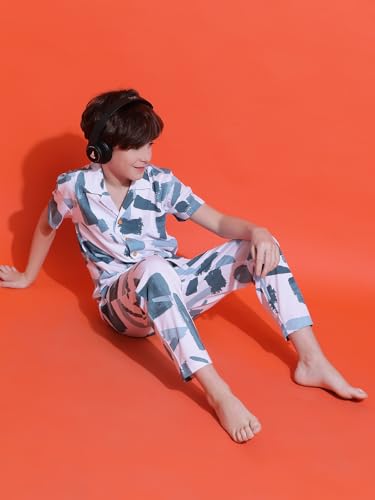 Image of Li'l Tomatoes Boys 100% Cotton Night Suit | Summer Printed Shirt & Shorts Set | Soft & Breathable Sleepwear | 9-16 Years