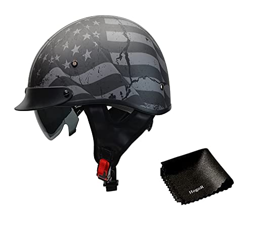 Vega Helmets Unisex-Adult Vega Warrior Half Helmet | Adjustable Size Dial DOT Half Face Skull Cap for Bike Cruiser (Patriotic Flag Graphic, Medium) Bundled with HogoR Cleaning Cloth