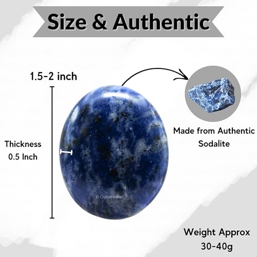 Image of Certified Sodalite Crystal Palm Pebbles Stones for Anxiety Stress Relief Massage - AAA Grade Original Healing Gemstone Agate Palm Stone for Yoga Meditation Spiritual Reiki Feng Shui
