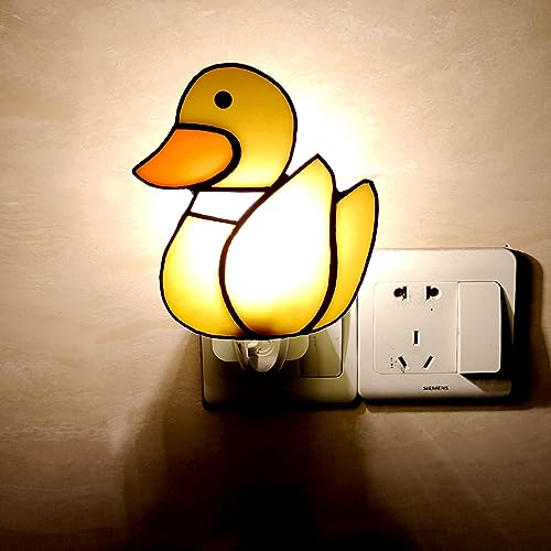 Image of CHEZBABY Stained Glass Night Light Plug into Wall Lamp Decorative Accent Nightlight for Hallway Bedroom Bathroom Kitchen Home Decor(Cute Duck)