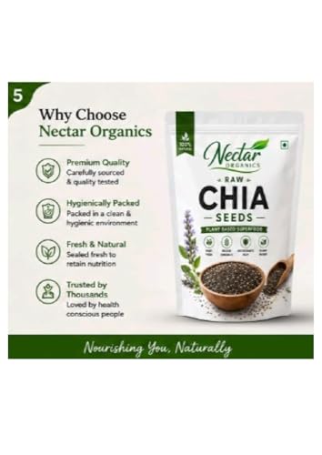 Image of Nector Organics Chia Seeds 500g - Dirt & Stone Free Premium Chia Seeds | 30 days pack | High Fibre & Plant Protein | Helps with Weight Management | Good for Summer Hydration | Super Seeds for Smoothies.