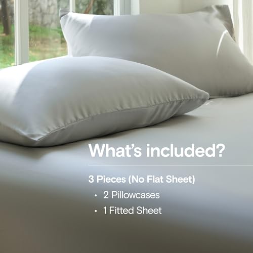 Image of DOZ Sheet Set, 100% Viscose derived from Bamboo, Organically Grown, Buttery Soft, Cooling Sheets, High GSM, Deep Pockets - 3 Piece - 2 Pillowcases 1 Fitted Sheet (Dove, Cal King)