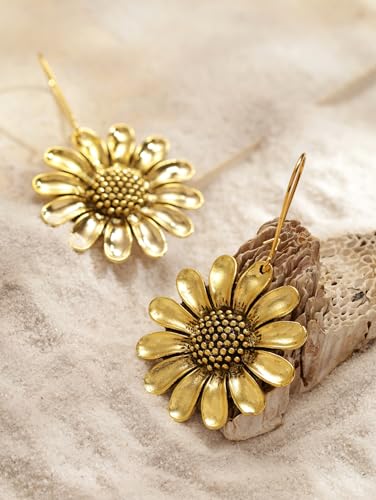 MINACHI Boho Vintage Summer Gold Plated Sunflower Drop Dangle Earrings Jewelry Gift for Women4