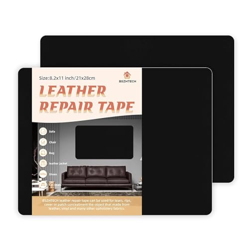 BSZHTECH Self Adhesive Leather Repair Patch Tape for Couch Sofa Black 2Pcs
