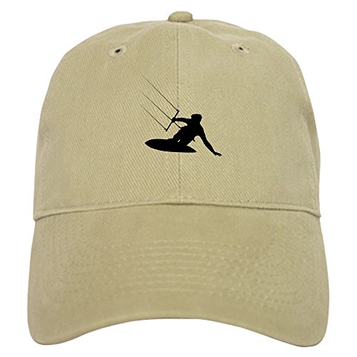 Khaki baseball cap with a small kitesurfing design printed on the front panel