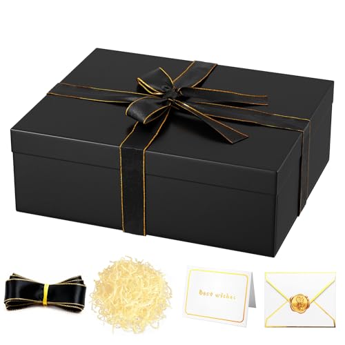 JOYIT Large Black Gift Box with Lid for Presents, 16.5 x 13 x 5.5 Inches