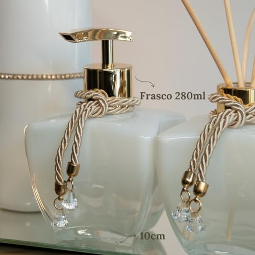 Kit Para Lavabo Jogo Banheiro Difusor Porta Sabonete Líquido e Escovas Bandeja Decoração + Organizad