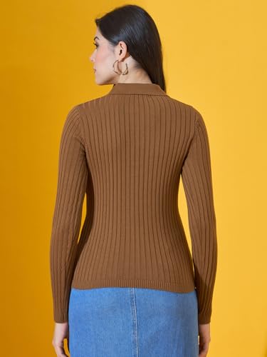 Image of 98 Degree North Women Spread Collar Sweater-G1165-BROWN