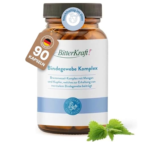 BitterKraft! Bindegewebe-Komplex - 90Kapseln - Brennnessel-Komplex mit Mangan & Kupfer - Pflanzlich & vegan - Entwässerung - 100% Natur - Made in Germany