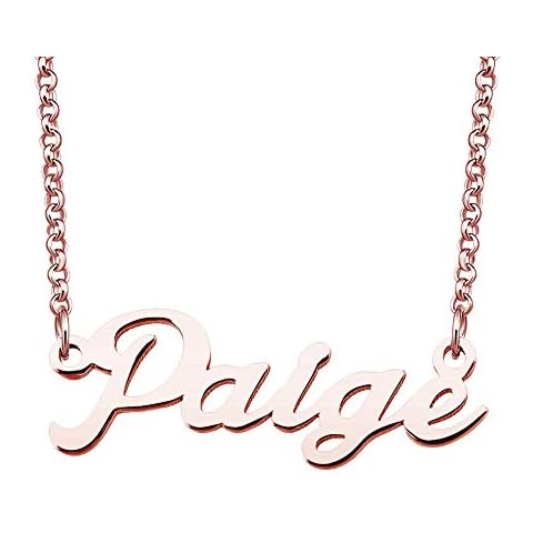LoEnMe Jewelry Paige Name Necklace Rose Gold Personalized Custom Made Gift for Women Couple Cover