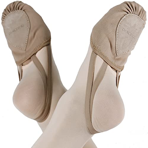 DANCEYOU Stretch Canvas Lyrical Shoes for Girls Womens Half Soles Pirouette Contemporary Turners Dance Shoes2