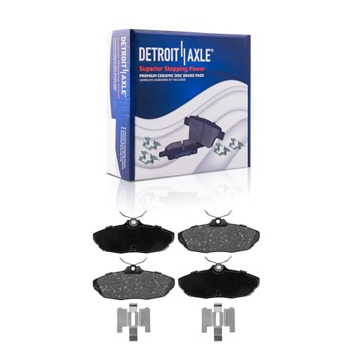Image of Detroit Axle - Rear Brake Kit for 93-97 Ford Thunderbird Mercury Cougar | 93-98 Lincoln Mark VIII, Drilled & Slotted Disc Brake Rotors Ceramic Brake Pads 1993 1994 1995 1996 1997 1998 Replacement