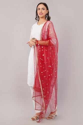 Image of Net Butti Dupatta for Women | Golden Lace Border Chunni | Butti Work Odhani | Wedding & Bridal Styling | Lightweight Drape | Kurti & Salwar Suit