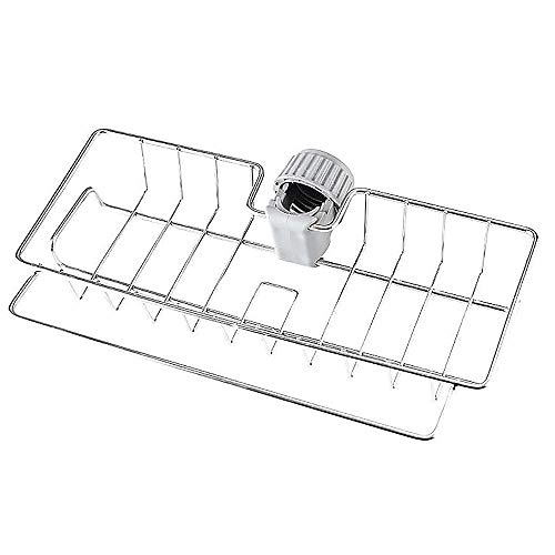 XGzhsa Organizador Fregadero, Guarda estropajos fregadero, Estante de desagüe de cocina grande de acero inoxidable para esponja, jabón, cepillo, adecuado para cocina y baño