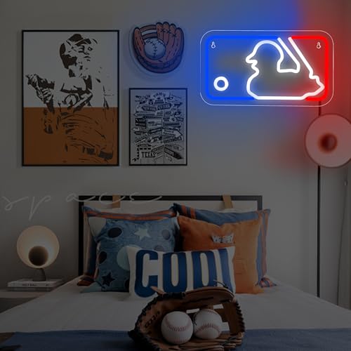 Image of Baseball Neon Sign for Wall Decor Baseball LED Light Up Sign Baseball Wall Decor Sports Neon Lights for Club Bedroom Man Cave Bar Sports Gifts for Men Teen Boys Fans,Size 13.8 * 7.9 in(XD150)