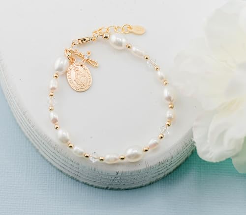 Cherished Moments Children's 14K Gold-Plated Bracelet with Cultured Pearls, Miraculous Medal, and Cross First Communion Gift for Girls (6-12 years)3