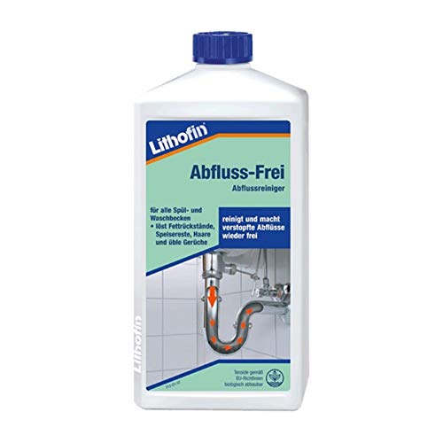 BlueCase Lithofin Abflussfrei - 1 Liter, Abfluss Reiniger, Flüssig, Unparfümiert, Abfluss Reneigend