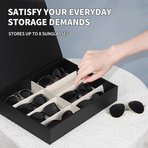 Image of AUTOARK Leather 8 Slot Sunglasses Organizer,Eyeglasses Holder for Men Women,Multiple Glasses Display Case,Black,MKAW051