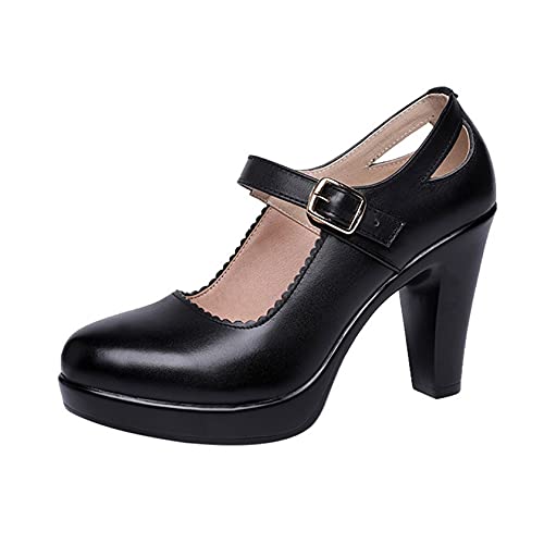 Women Platform Chunky High Heel Mary Janes Fashion Ankle Strap Dress Shoes Comfort Closed Toe Pumps