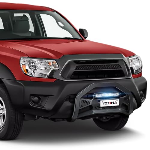 Image of YZONA Bull Bar with LED Light Bar & License Plate Frame Compatible for 2016-2023 Toyota Tacoma Front Grill Guard Grille, Truck Brush Guard, Bumper Push Bar (Include Skid Plate & Light Mount, Black)