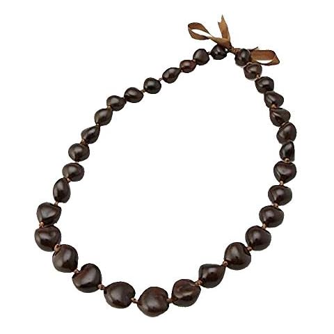 Hawaiian Dark Brown Kukui Nut 32" Lei Necklace Graduation Luau Hula Cover