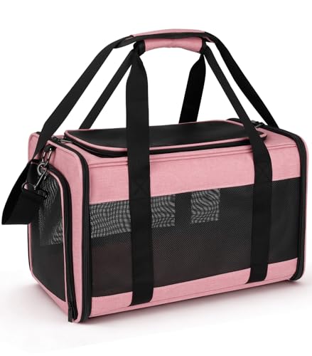 Hipubby Cat Carrier Dog Carrier for Pets Up to 16 Lbs Soft-Sided Pet Travel Carrier for Cats and Small Dogs Airline Approved Pet Carrying Case with Shoulder Strap & Removable Mat - Pink