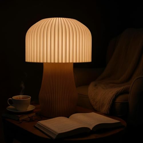 Image of Modern 3D Printed Table Lamp| Bedside Night Lamp | Warm Ambient Light for Bedroom, Living Room, Study Table & HomeDecor | Minimalist LED Desk Lamp for Cozy Lighting (Apricot)