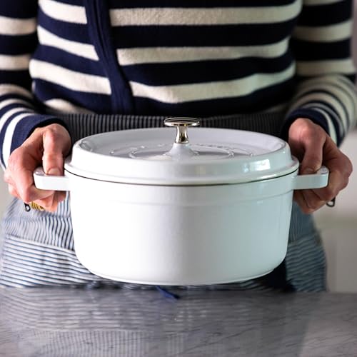 Image of STAUB Cast Iron Dutch Oven 4-qt Round Cocotte, Made in France, Serves 3-4, White