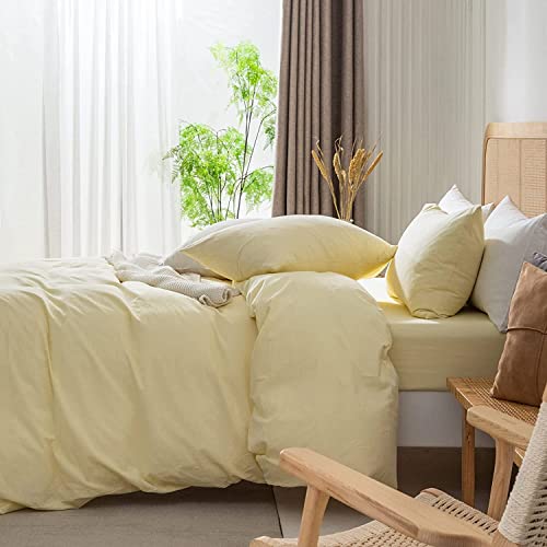 Lanqinglv Pastel Yellow Duvet Cover Set Double Bed Plain Bedding Set 120g Microfiber Breathable Quilt Duver Cover with Zipper Closure and 2 Pillowcases 50x75cm - Image 3