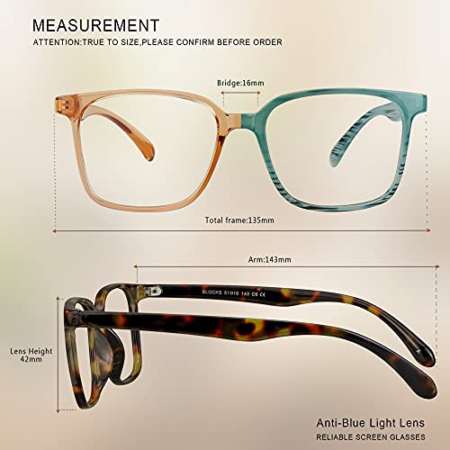 Image of Blue Light Blocking Glasses 3 Pack Square Frame Computer Gaming Reading Glasses Men Women Anti Eyestrain