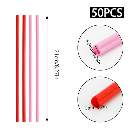 50 pitillos plásticos desechables en forma de corazón rojo y rosa miniatura 2