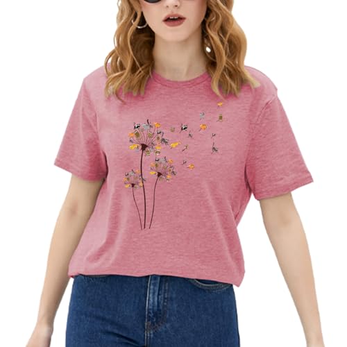 Pqz Cat Shirts For Women Flower Tee Shirts Dandelion T-Shirt Vintage Floral Tee Tops Women Graphic Tees thumb #1