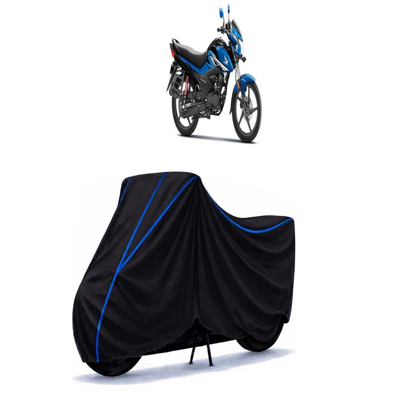 Image of Livo 110 BS7 Bike Cover Water Resistant Universal Motorcycle Rain | Heavy Duty UV Protection, Dust, Scratch Indoor Outdoor All Weather with Black Blue Piping Elastic