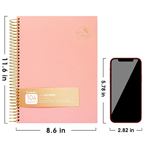 8.5 X 11 Large Spiral Notebook Hardcover Spiral Notebook 3 Subject Spiral Notebook For Note Taking 100Gsm Premium Paper 104 Sheets College Ruled Journal For School Office Supplies Writing Journal,Pink #TOP3