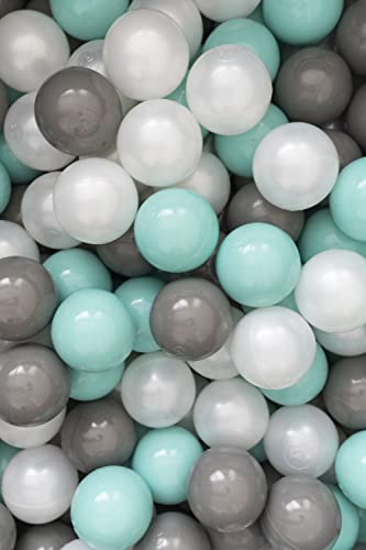 Flumi balles pour piscine à balles 200 pièces, balles de jeu, balles pour piscine à balles, balles de jeu pour piscine à balles, balles en plastique, balles pour bébé 7cm (Menthe - Gris foncé - Perle) Cover