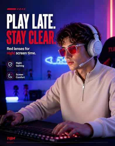 Image of TIJN Sleep Glasses with Blue Green Light Blocking, Red Light Lens for Computer Gaming, Screen Fatigue & UV Protection