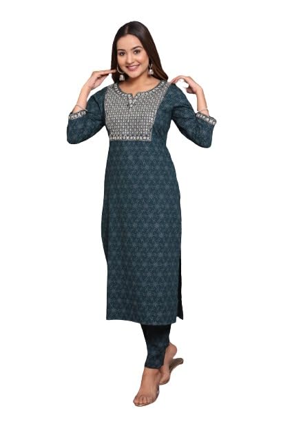 Kurti droit en coton pour femmes avec broderies et sequins