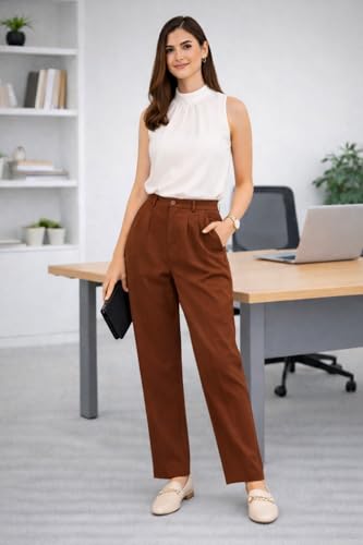 Image of Women's Formal Trousers | Stretch & Regular Fabric Options | Straight Fit Office Wear Pants with Pockets | Casual Trouser for Womens