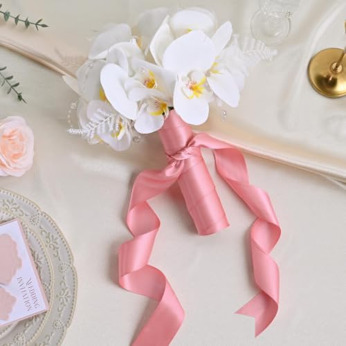 Image of Double Face Lt.Coral Satin Ribbon 1-1 /2 inch X 50 Yards Polyester Lt.Coral Ribbon for Gift Wrapping Very Suitable for Weddings Party Hair Bow Invitation Decorations and More