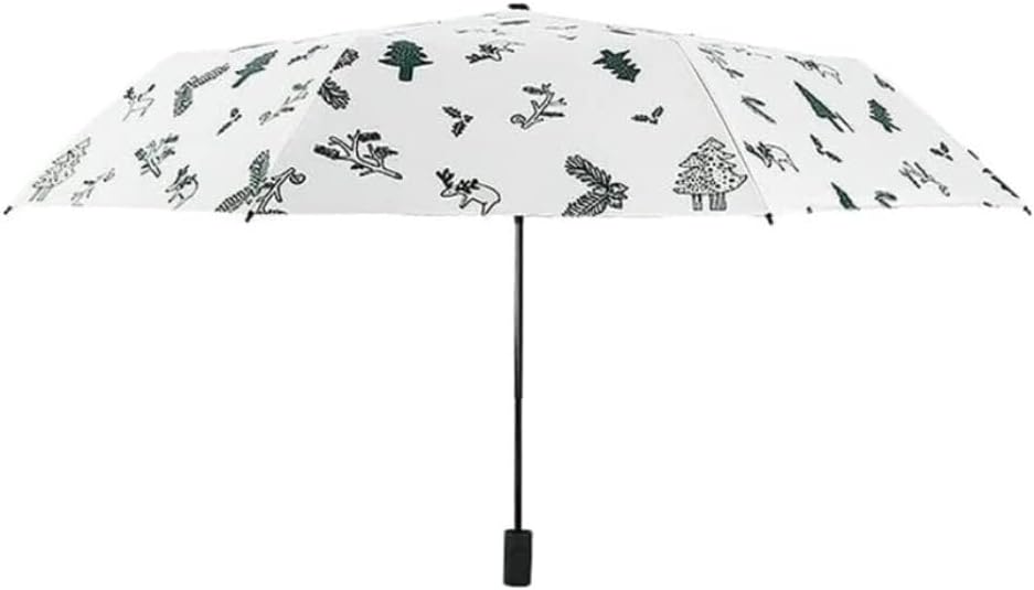 Women's Sunshade Folding Umbrella for Rain & Sun, UV Protection, Windproof, Portable Travel Umbrella, White Color, Compact Tri-Fold Design