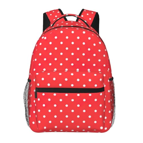 Mochila diaria casual de lunares rojos mochila básica duradera