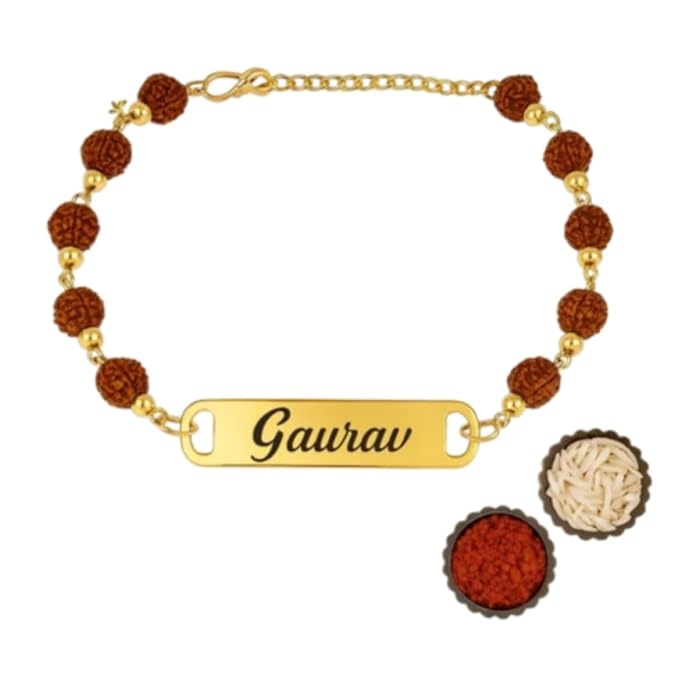 Personalized Rudraksha Metal Rakhi with Name | Best gift for Brother On Rakshabandhan